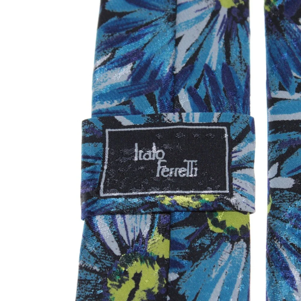 Italo Ferretti NWT Neck Tie in Shades of Blue Floral Print 100% Silk